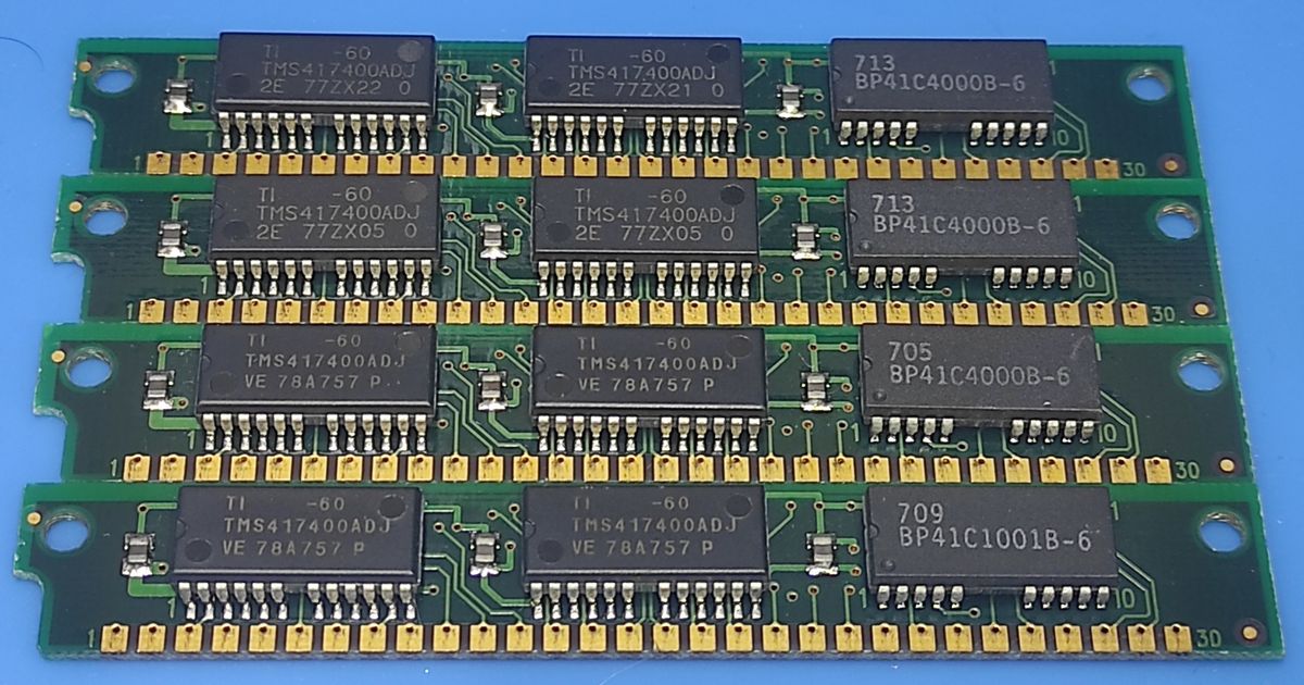 Pinned Memory (4x4MB) 16MB 30-PIN SIMM MEMORY WITH PARITY from retropartspt on Tindie